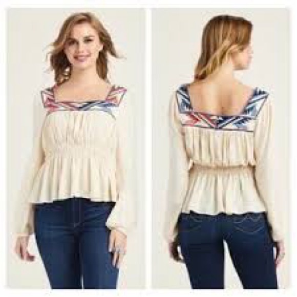 Ariat Tops - Ariat Chimayo Jacquard Embroidered Peplum Top in Buttercream - Size Large